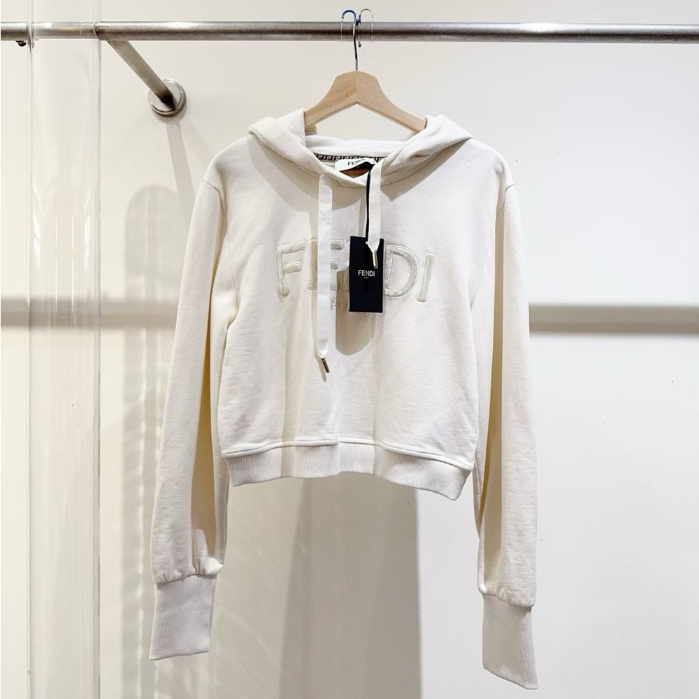 Authentic Fendi Cream Hoodie Sweatshirt
